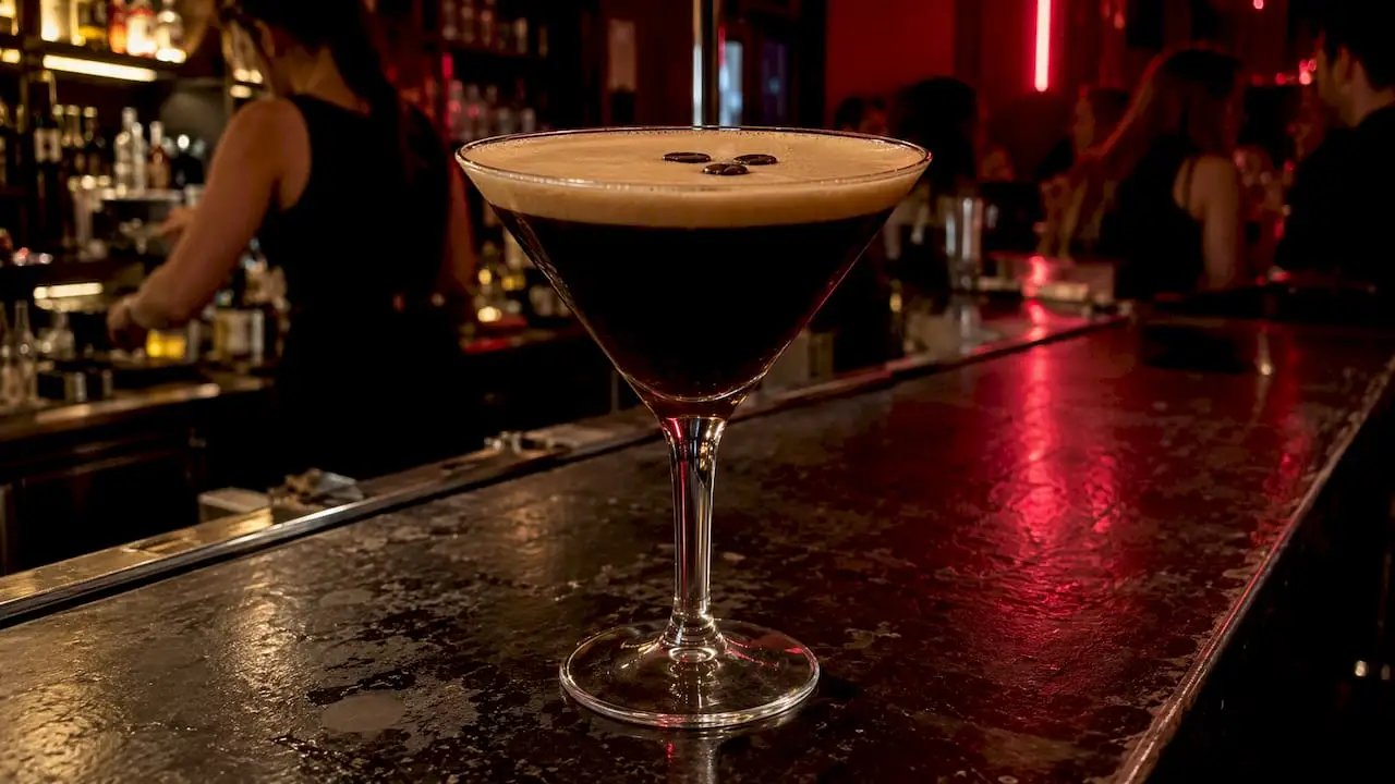 Espresso Martini z trzema ziarenkami kawy