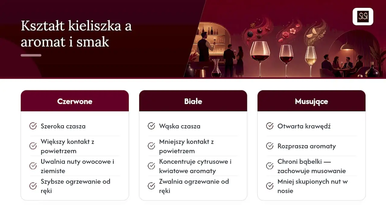 Wpływ kształtu kieliszka na aromat i smak wina: schemat