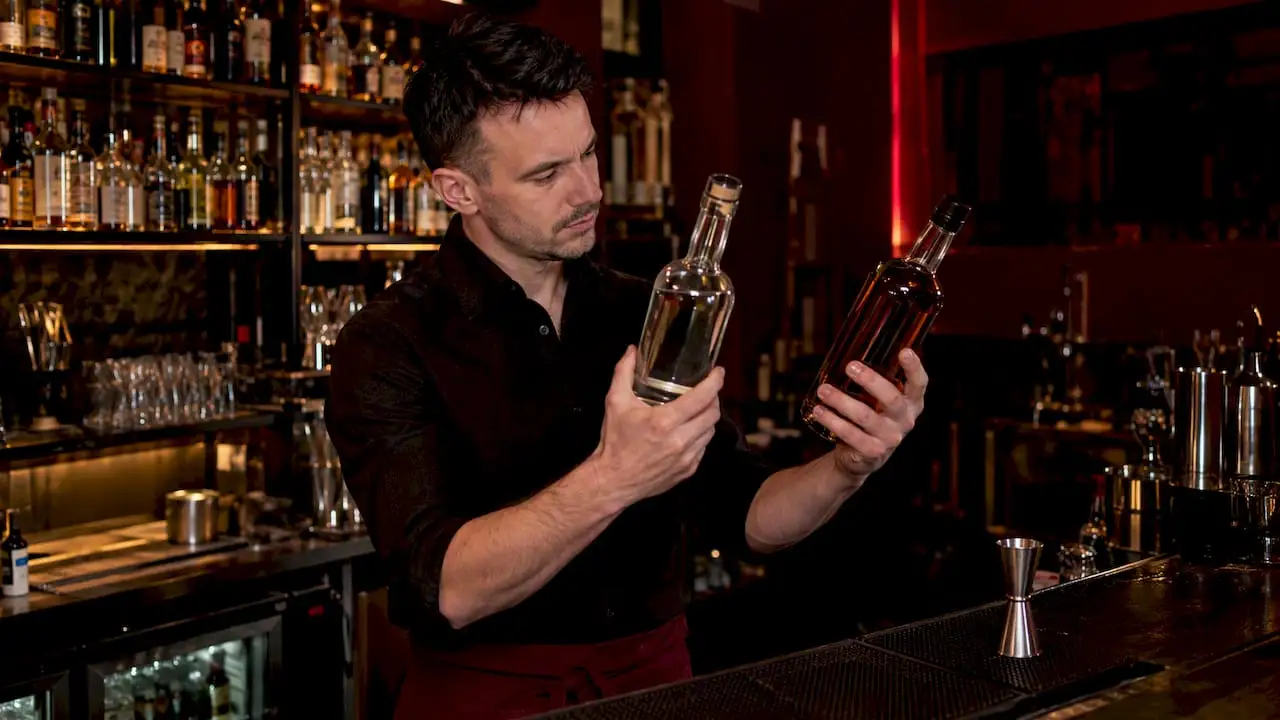 Barman porównuje rum biały i ciemny