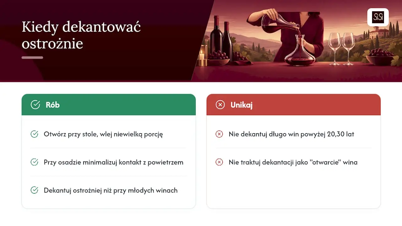 Kiedy dekantacja może zaszkodzić winu: schemat