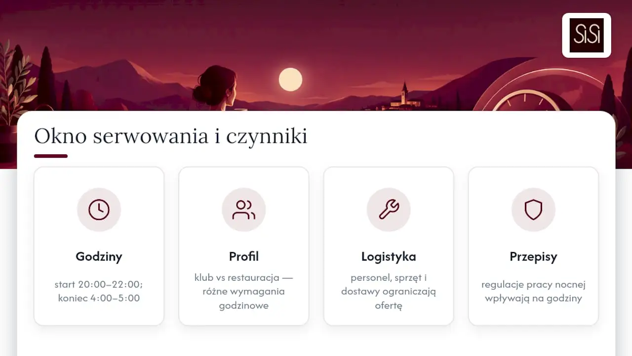 Godziny oraz elementy nocnego menu