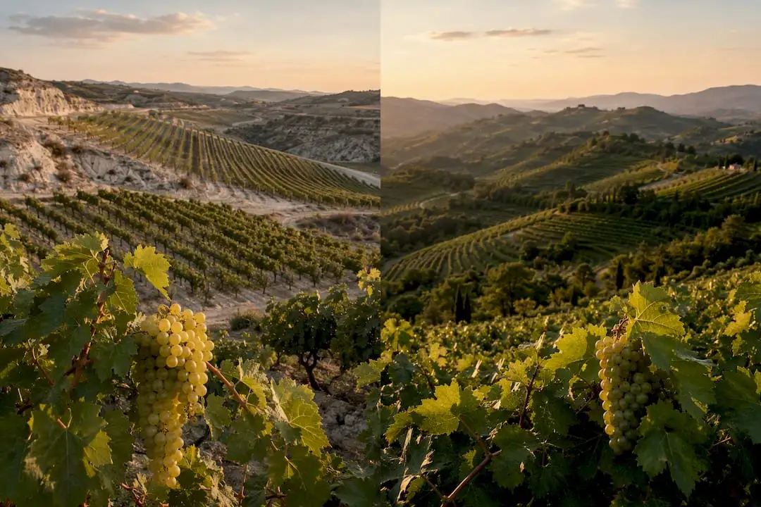 Winnice i winogrona z regionów Penedès i Veneto