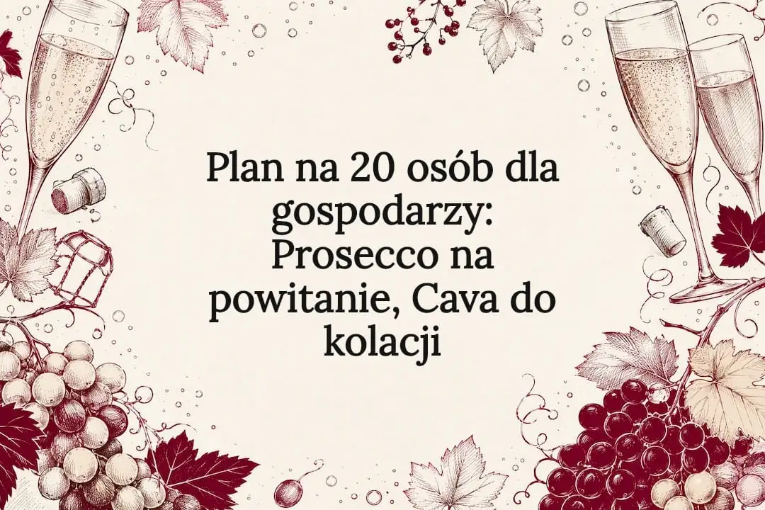 Plan na 20 osób dla gospodarzy: Prosecco na powitanie, Cava do kolacji